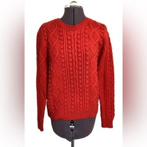 Cynthia Rowley Wool Alpaca Sweater Size M Fisherman Cable Knit Preppy Tradcore